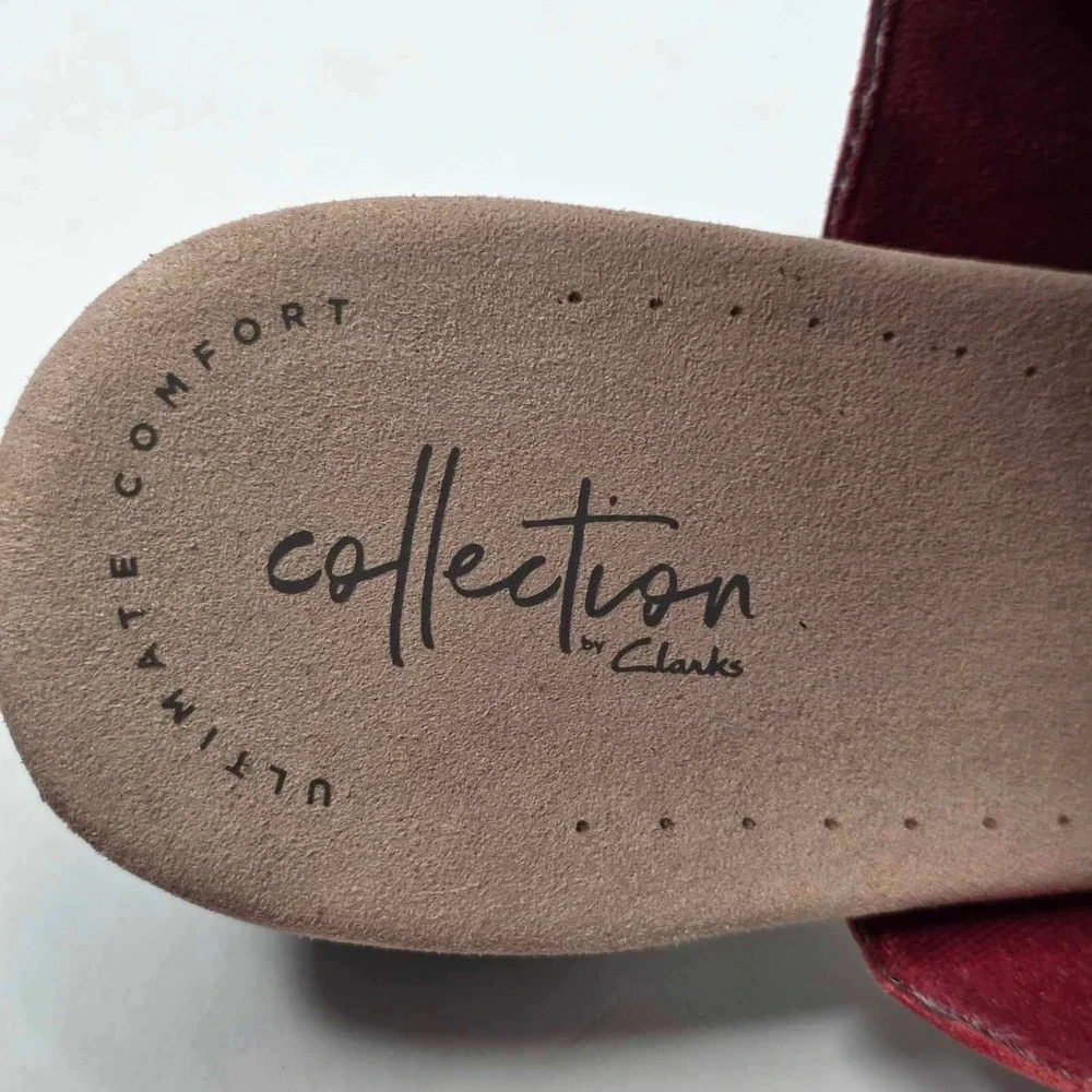 Clarks Valerie James Sandals Womens 8.5 W Red Perforated Leather Slingback Heels